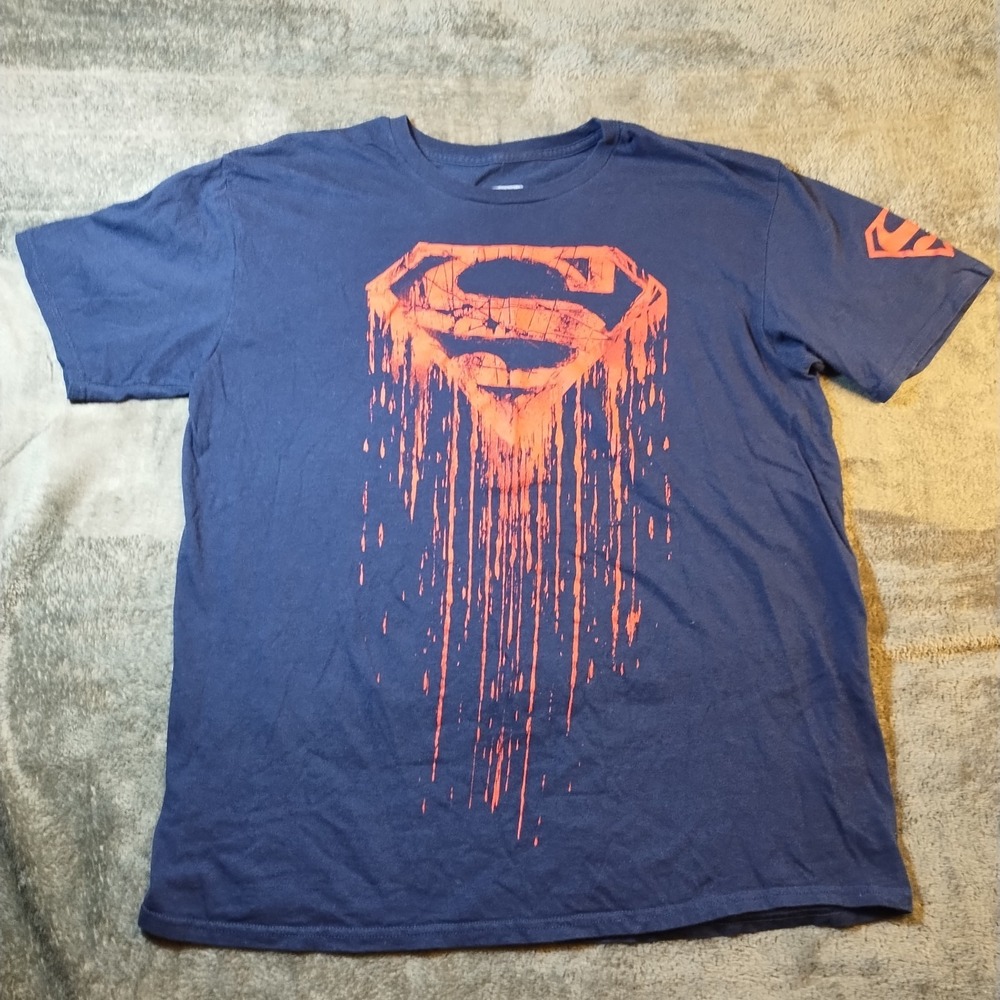 Superman Mens XL Navy Blue Graphic T-Shirt Dripping Shield Logo DC Comics